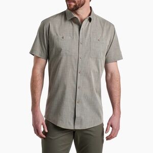 Kuhl Karib Green/Tan Lightweight Short Sleeve Button Up Shirt - Men’s M